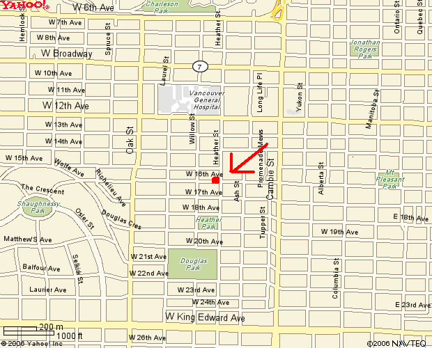 Map of 700 West 16th Avenue Vancouver BC law firm office of Jeremy Bohbot, Vancouver BC Lawyer and Notary Public
